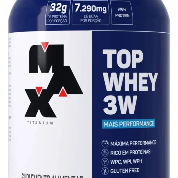 Top whey 3W + performance max titanium - baunilha - pote 900G